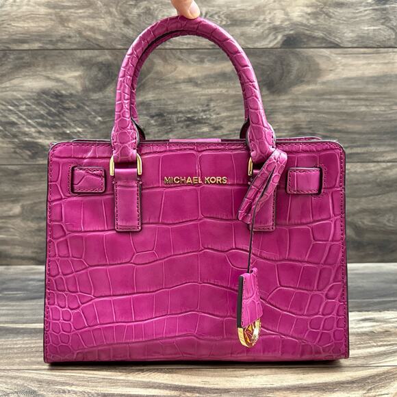 NWOT Michael Kors Croc Embossed Dillon Leather Handbag Satchel NO LONGER STRAP - Picture 7 of 13